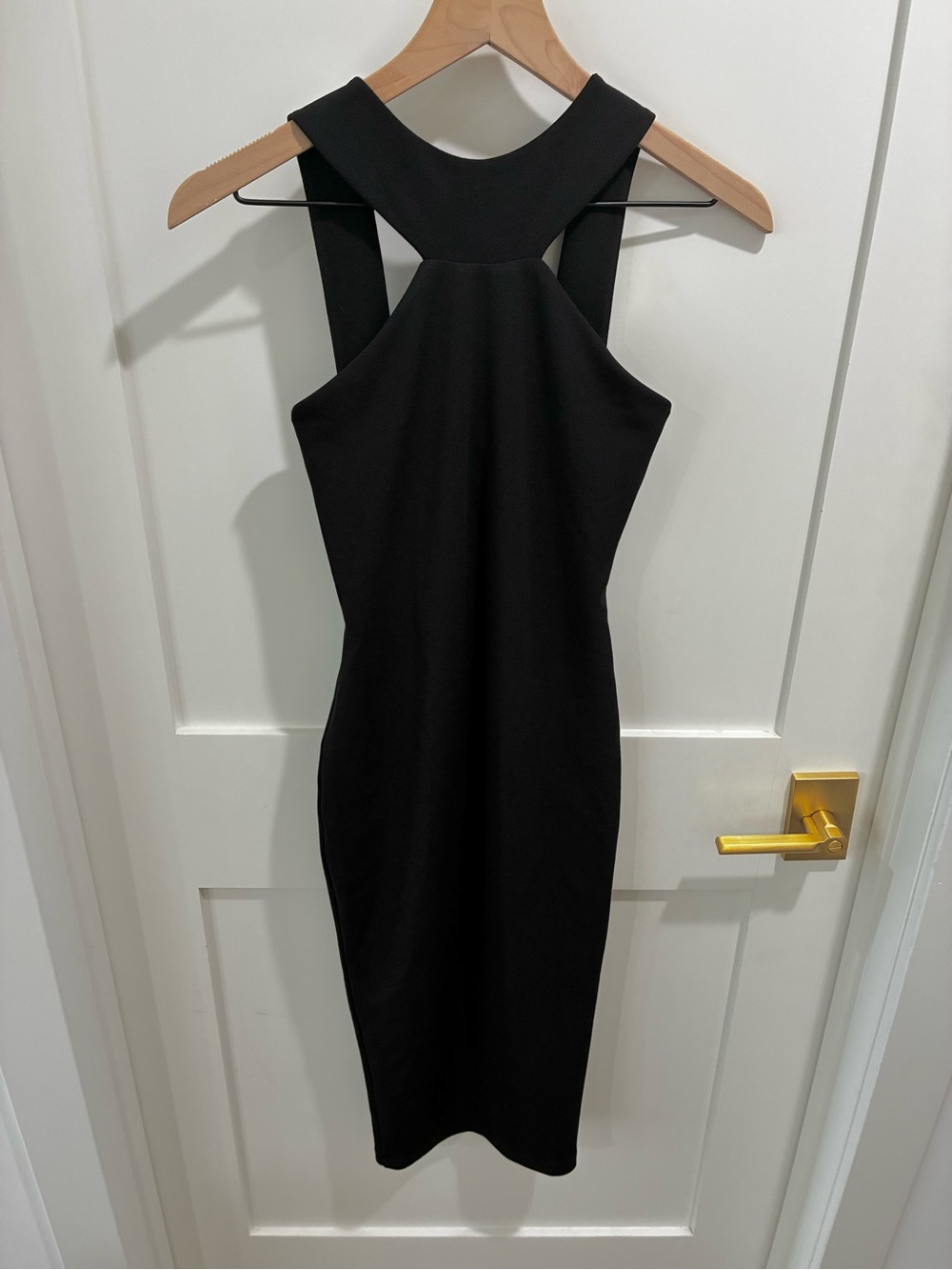 Nookie Cleo Black Halter Midi Dress XS Cutout Open Double Tie Back Cocktail